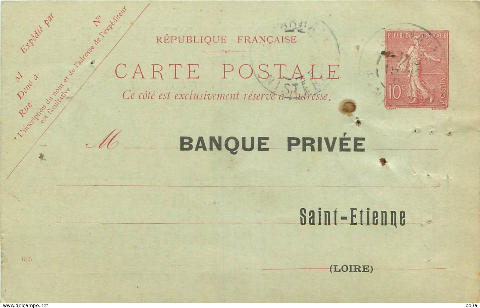 ENTIERS POSTAUX - N° 124 CPI - CACHET COMPTOIR D'ESCOMPTE  DE MORLAIX - 1908 - BANQUE PRIVEE  SAINT ETIENNE -  - Cartes Postales Repiquages (avant 1995)
