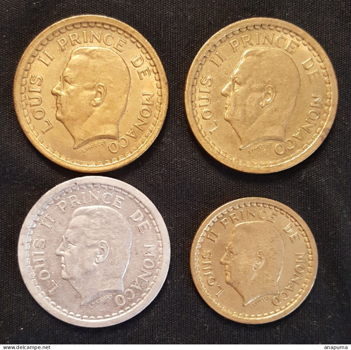 4 PIECES MONACO : 3 De 2F Louis II Et Une De 1F Louis II - 1922-1949 Luigi II