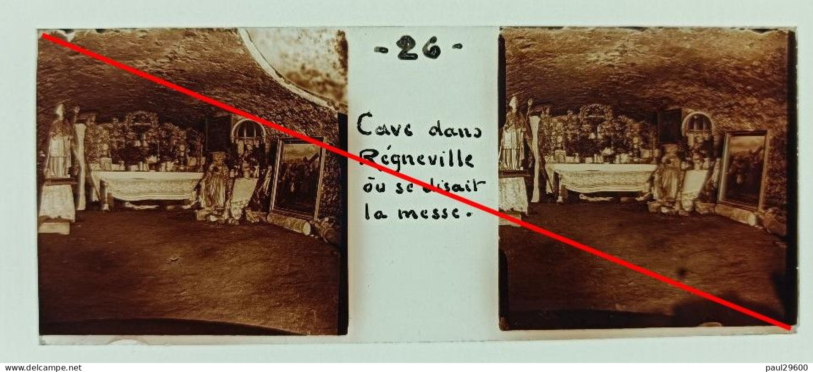 Photo Sur Plaque De Verre, Guerre 14/18, Vosges, Régneville, Cave Ou Se Disait La Messe. - Plaques De Verre