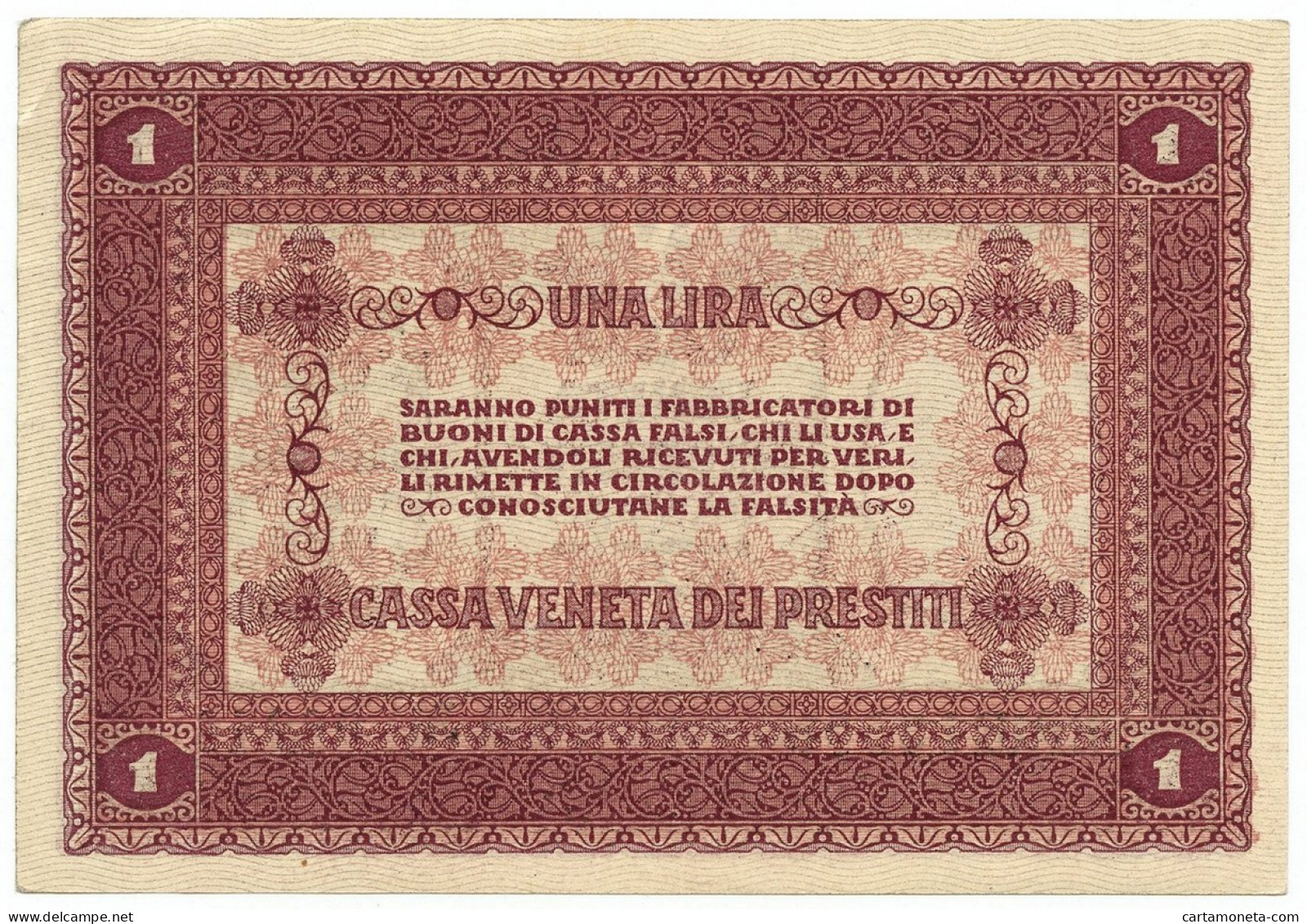 1 LIRA CASSA VENETA DEI PRESTITI OCCUPAZIONE AUSTRIACA 02/01/1918 SUP - Occupation Autrichienne De Venezia