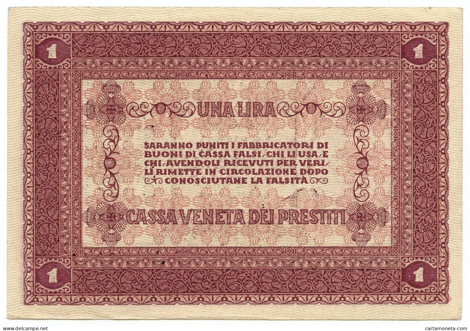 1 LIRA CASSA VENETA DEI PRESTITI OCCUPAZIONE AUSTRIACA 02/01/1918 SUP - Oostenrijkse Bezetting Van Venetië