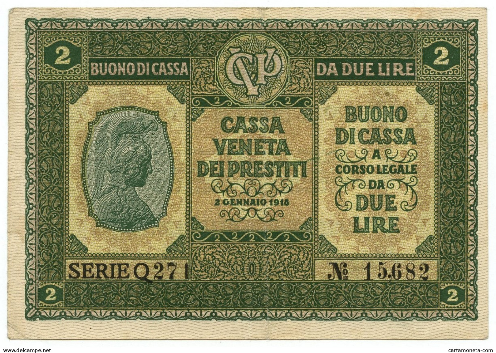 2 LIRE CASSA VENETA DEI PRESTITI OCCUPAZIONE AUSTRIACA 02/01/1918 BB+ - Austrian Occupation Of Venezia