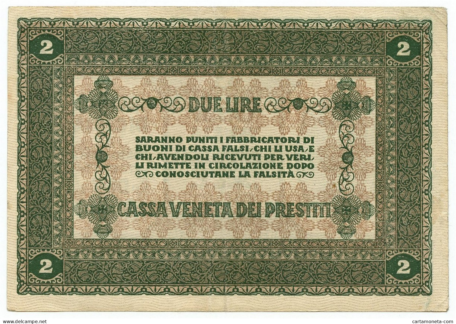 2 LIRE CASSA VENETA DEI PRESTITI OCCUPAZIONE AUSTRIACA 02/01/1918 BB+ - Occupation Autrichienne De Venezia