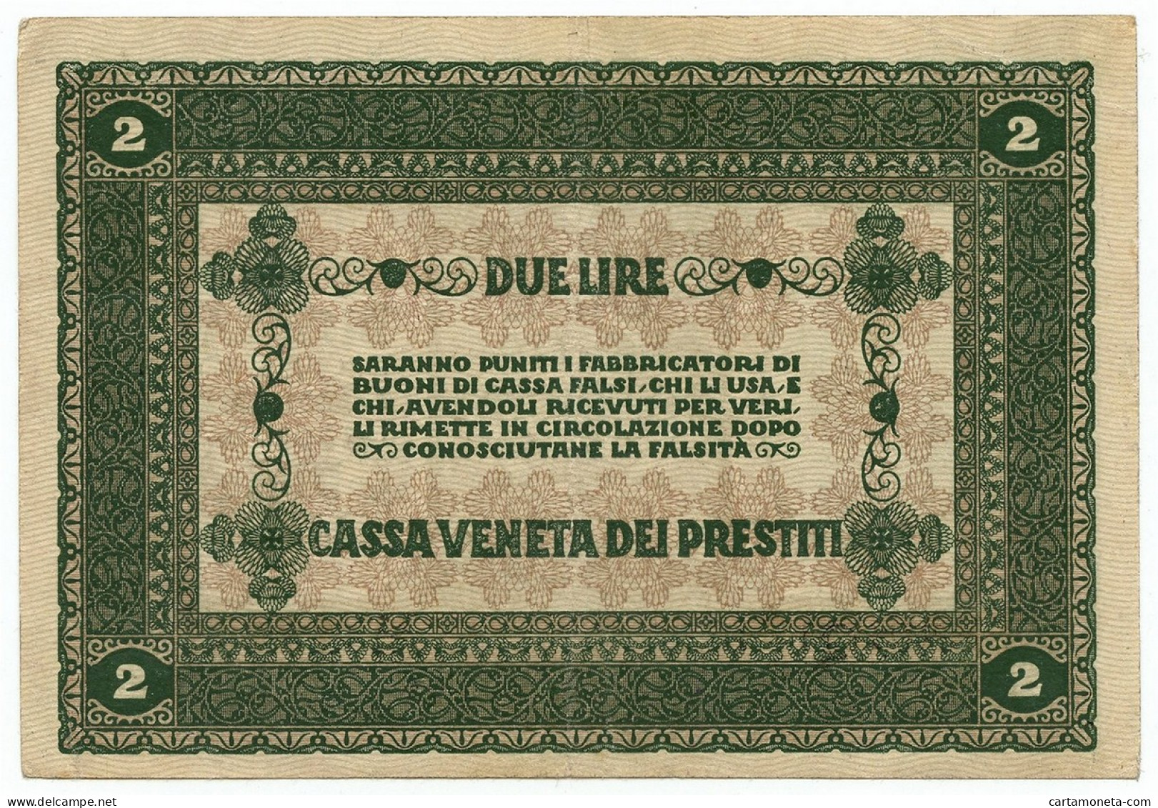 2 LIRE CASSA VENETA DEI PRESTITI OCCUPAZIONE AUSTRIACA 02/01/1918 BB+ - Oostenrijkse Bezetting Van Venetië