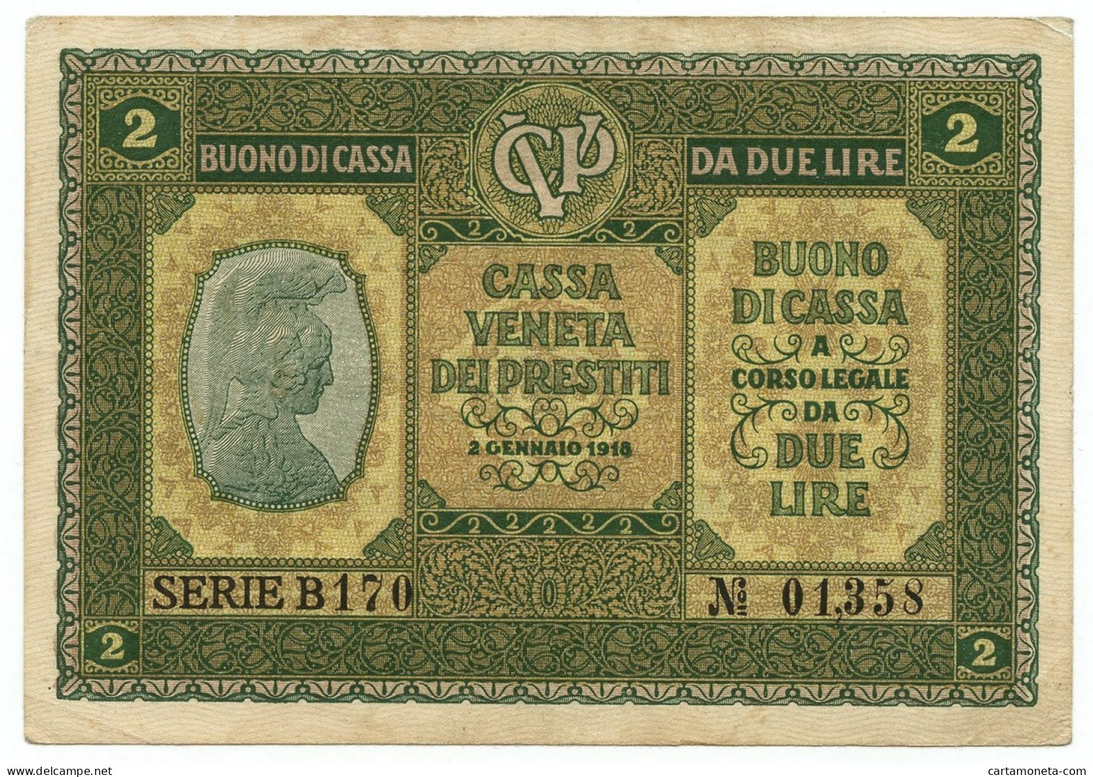 2 LIRE CASSA VENETA DEI PRESTITI OCCUPAZIONE AUSTRIACA 02/01/1918 BB+ - Besetzung Venezia