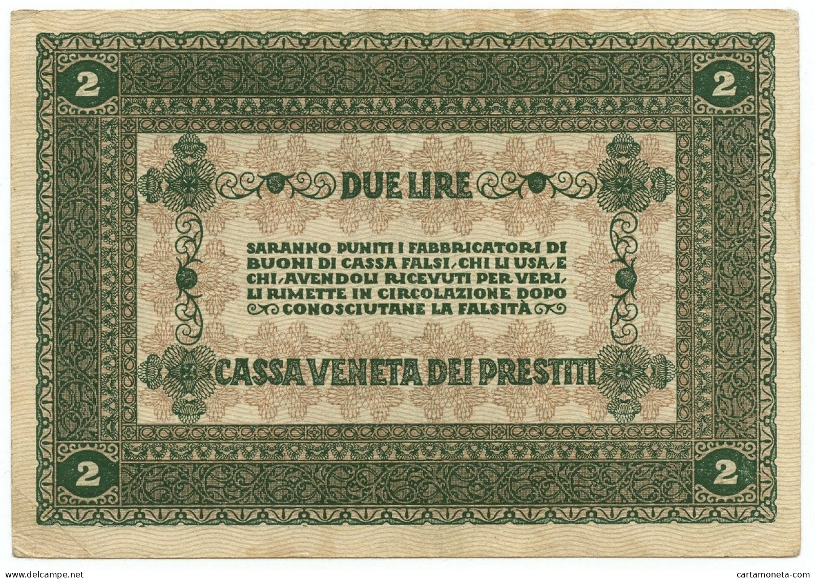 2 LIRE CASSA VENETA DEI PRESTITI OCCUPAZIONE AUSTRIACA 02/01/1918 BB+ - Oostenrijkse Bezetting Van Venetië