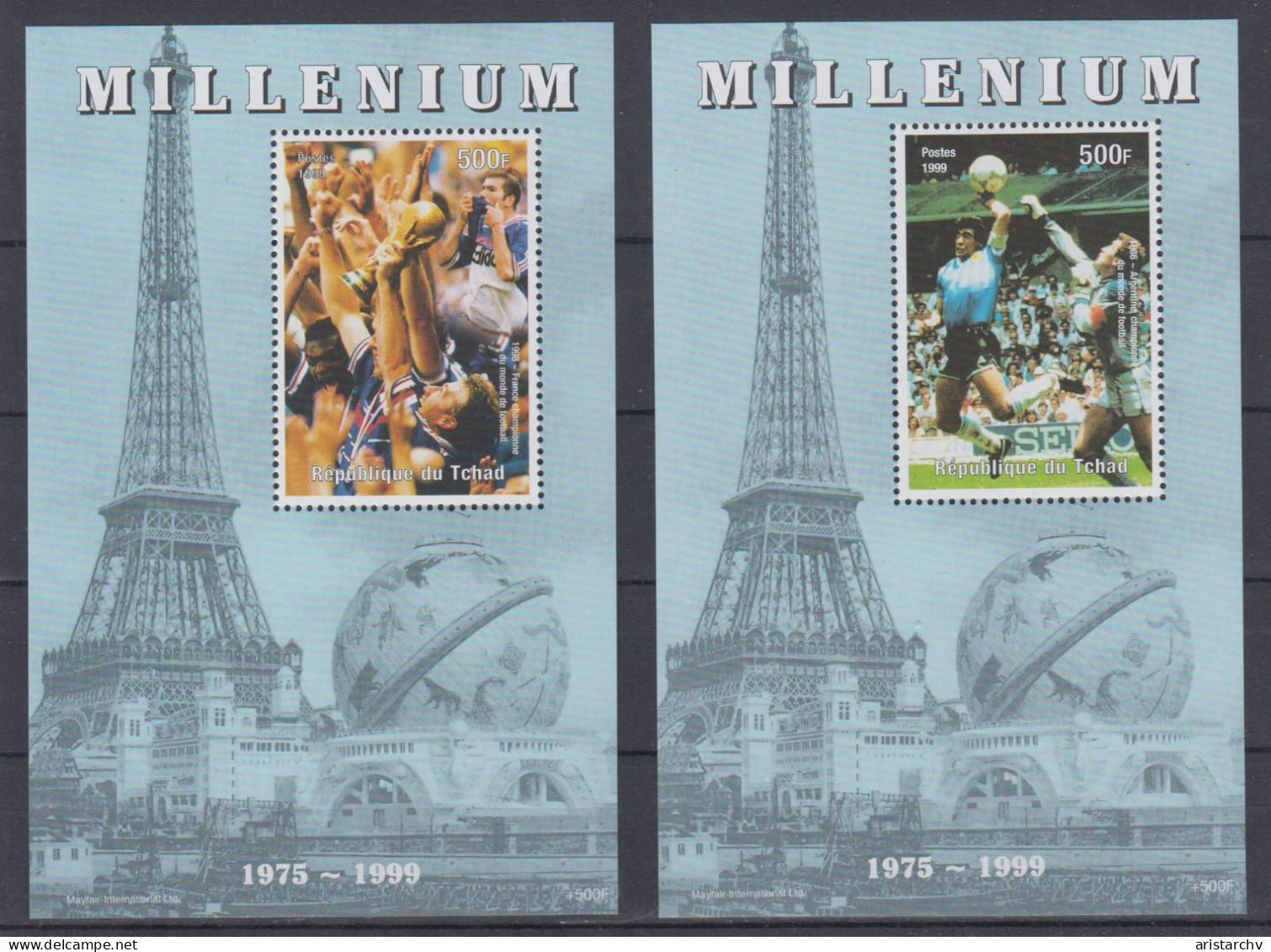 MILLENIUM 1998 FOOTBALL WORLD CUP 2 S/SHEETS MARADONA - 1998 – France