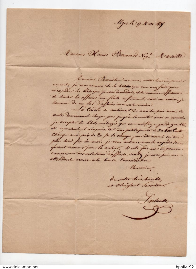 !!! ALGERIE, CACHET ARMEE EXPEDITIONNAIRE D'AFRIQUE A SUR LETTRE D'ALGER DE 1835, AVEC TEXTE - Army Postmarks (before 1900)