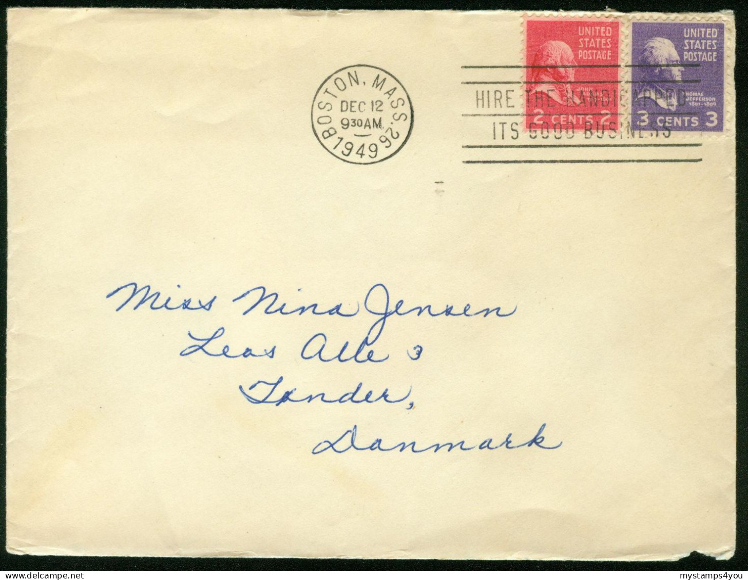 Br USA, Boston MA 1949 Cover > Denmark #bel-1023 - Storia Postale