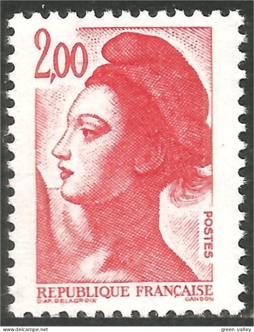 352 France Yv 2274 Liberté De Gandon 2 F Rouge Red MNH ** Neuf SC (2274-1b) - 1982-1990 Liberté (Gandon)