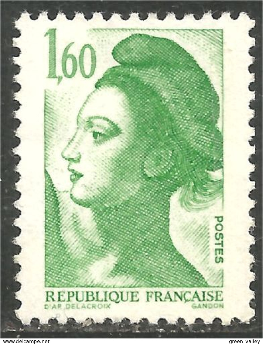 352 France Yv 2219 Liberté De Gandon 1 F 60 Vert Green MNH ** Neuf SC (2219-1b) - 1982-1990 Vrijheid Van Gandon