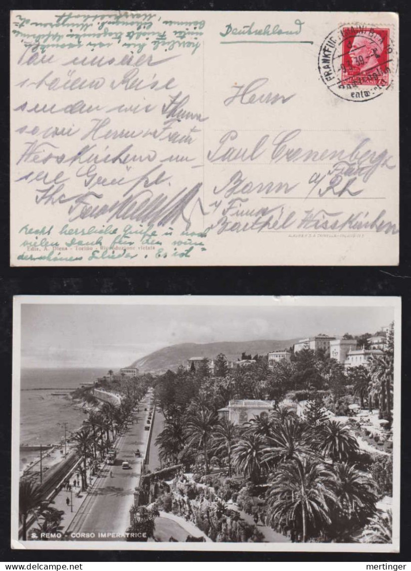 Italy 1939 Picture Postcard S. REMO X BONN Germany Nachträglich Entwertet Frankfurt - Sonstige & Ohne Zuordnung