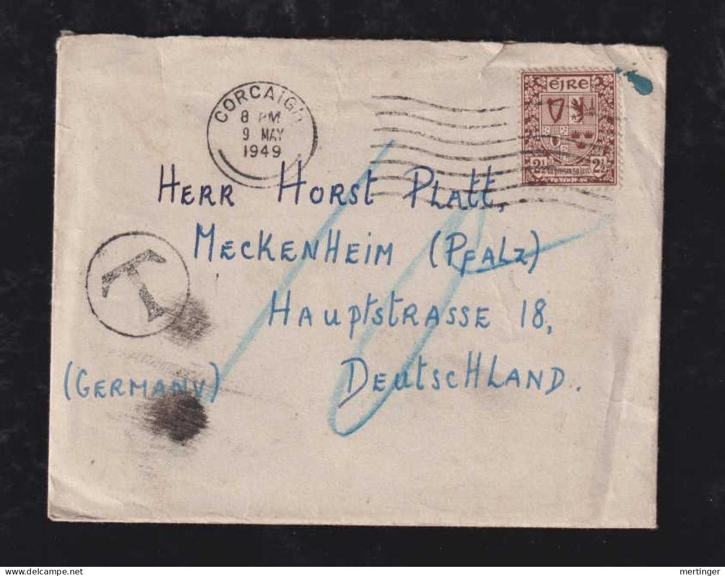 Irland Eire 1949 Cover CORCAIGR X MECKENHEIM Germany Postage Due - Storia Postale