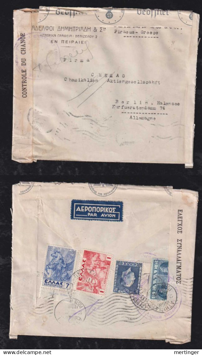 Greece 1940 Douple Censor Airmail Cover PIRAEUS X BERLIN Germany - Cartas & Documentos