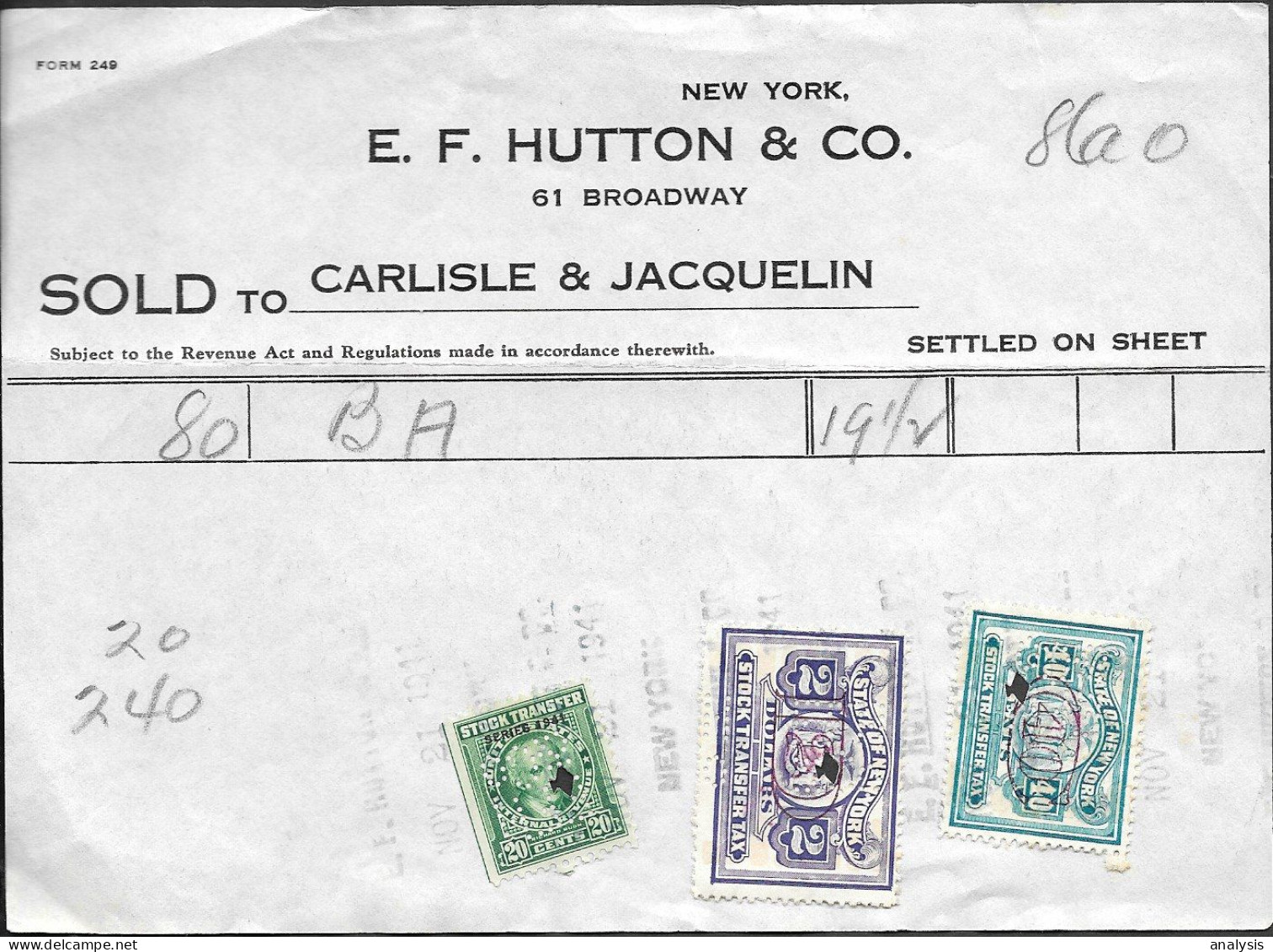 USA Stock Transfer Document W/ Revenue Stamps 1941 ##02 - Storia Postale