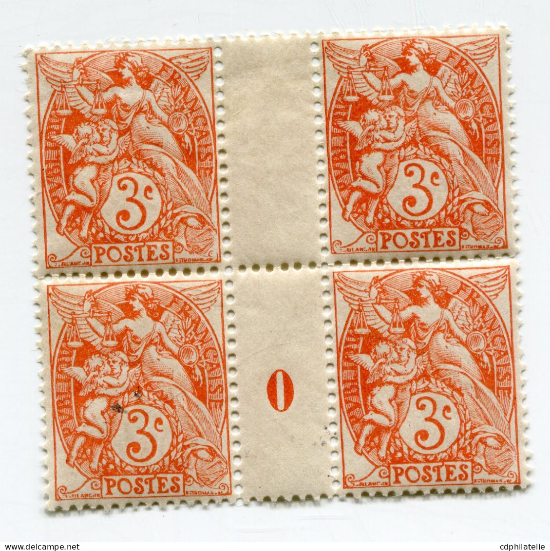 FRANCE N°109 ** TYPE BLANC IB EN BLOC DE 4 AVEC MILLESIME 0 ( 1910 ) - Millésimes