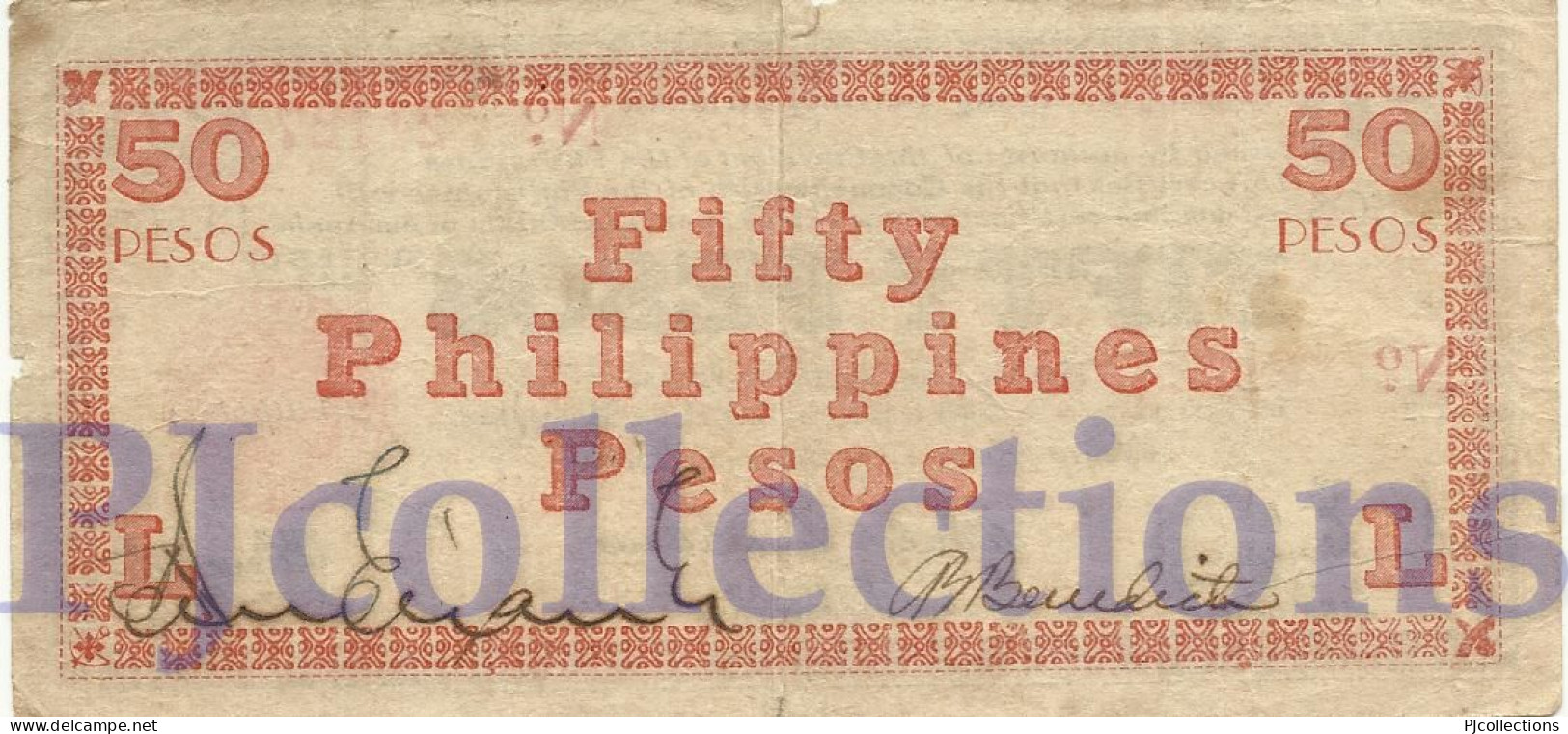 PHILIPPINES 50 PESOS 1943 PICK S665 FINE EMERGENCY BANKNOTE - Philippines