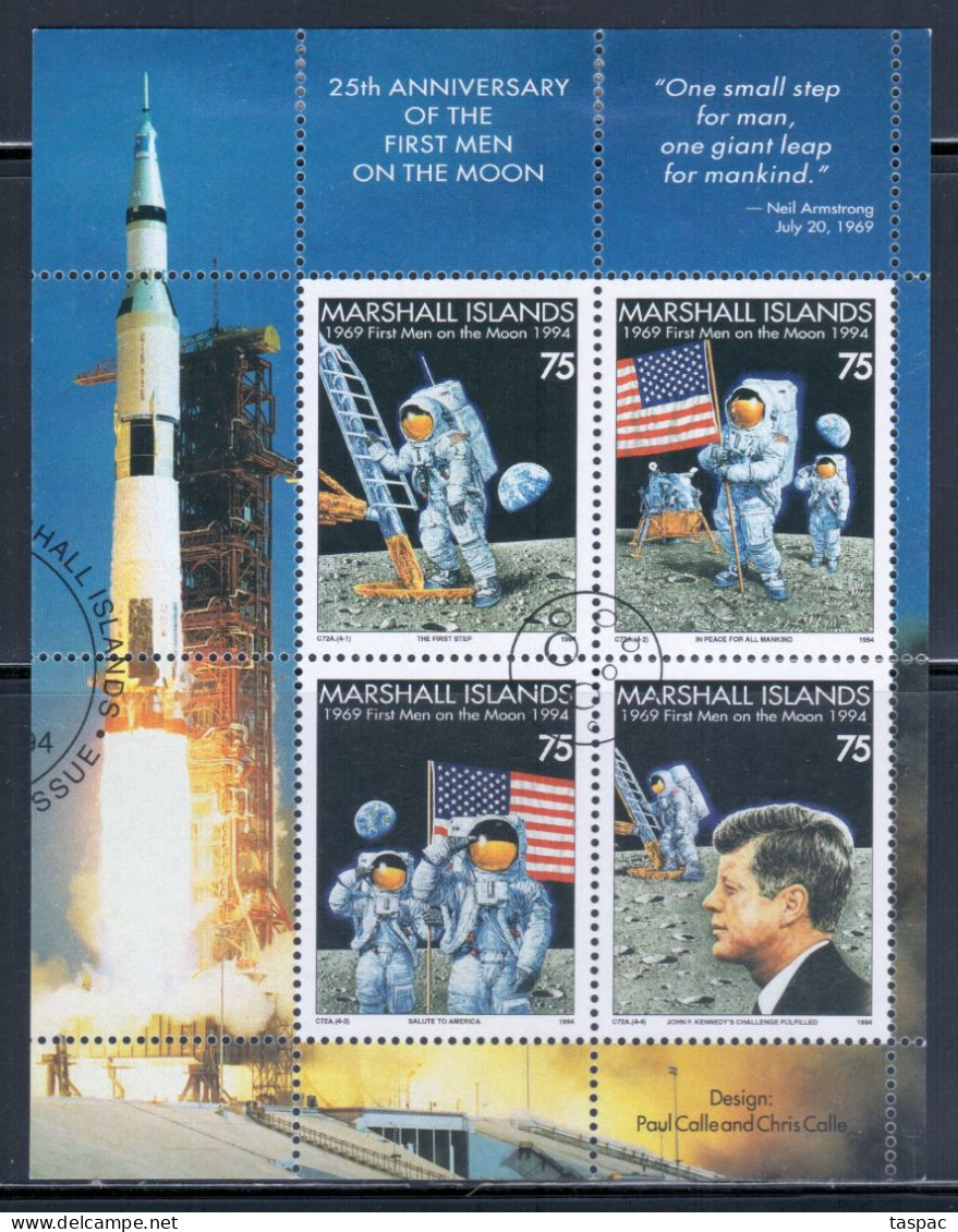 Marshall Islands 1994 Mi# Block 10 Used - First Manned Moon Landing, 25th Anniv. / Space - Océanie