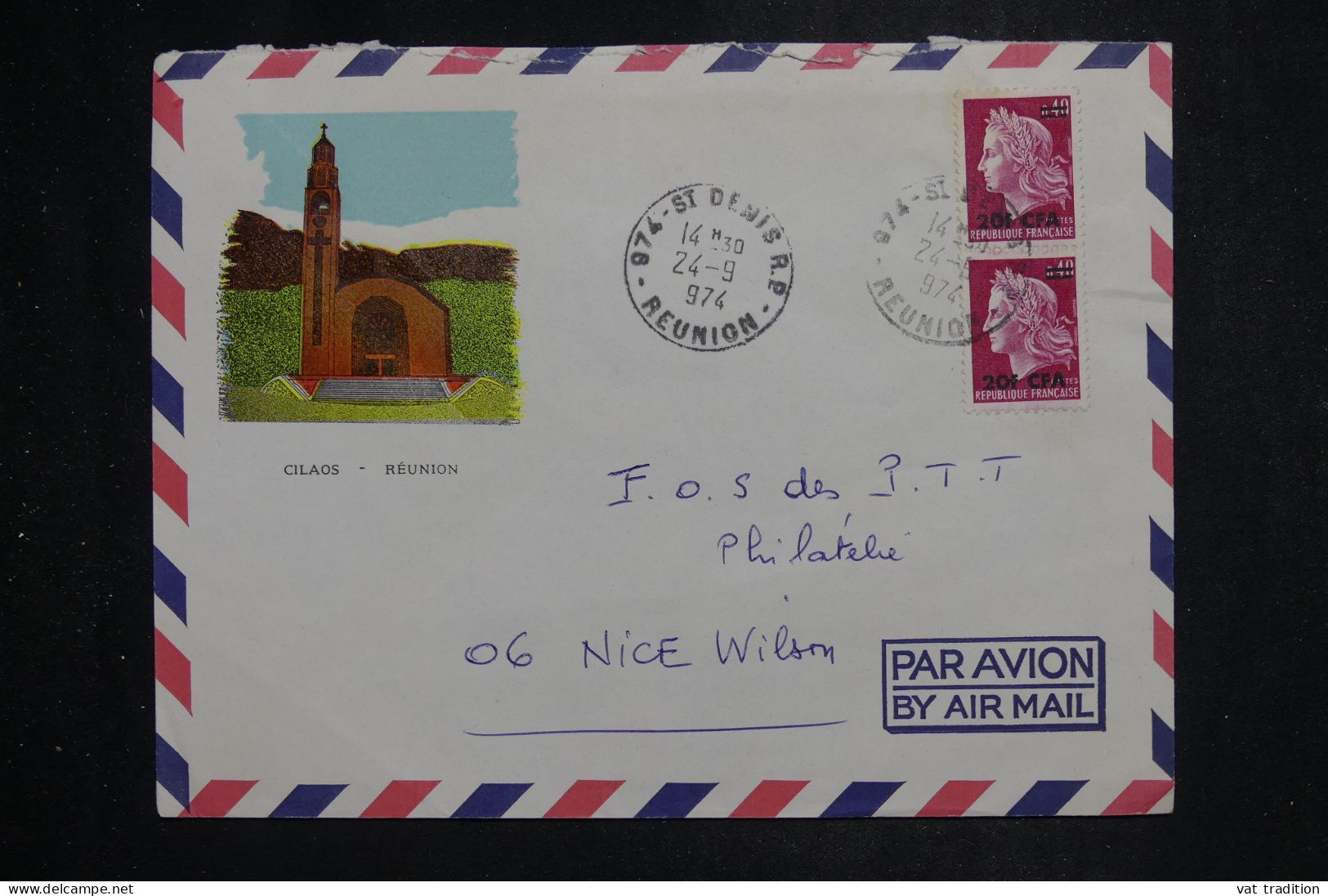 RÉUNION - Enveloppe Illustrée ( Cilaos), De St Denis Pour Nice En 1974  ( Bloc Dateur Sans 1 De 1974 ) - L 151793 - Brieven En Documenten