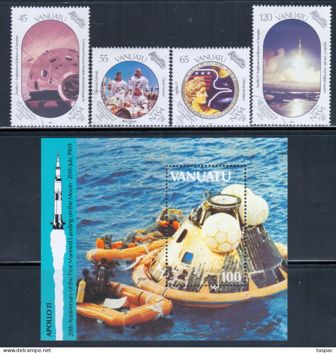 Vanuatu 1989 Mi# 821-824, Block 13 Used - Moon Landing, 20th Anniv. / Apollo 17 / Space - Océanie