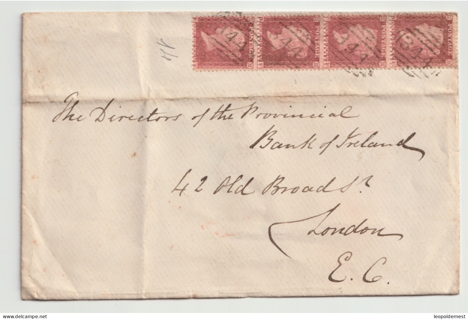 Grande Bretagne - 1 Penny X 4.  Rouge. 1862  Sur  Enveloppe. - Brieven En Documenten