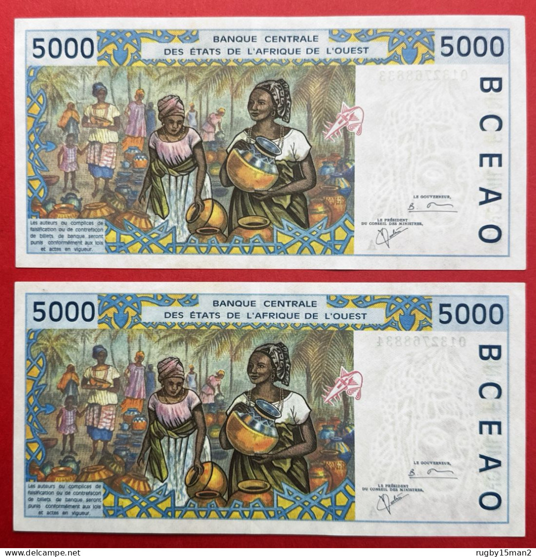 N°56 BILLET DE BANQUE SUITE DE 2X 5000 FRANCS CÔTE D'IVOIRE 2001 Pr NEUF / AUNC - Côte D'Ivoire