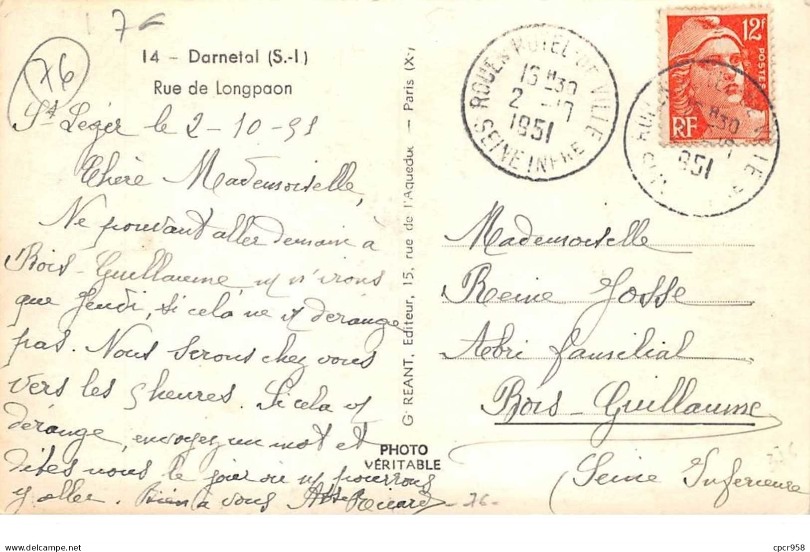 76 . N° 101661  . Cpsm .9x14 Cm  .darnetal .rue De Longpaon . - Darnétal