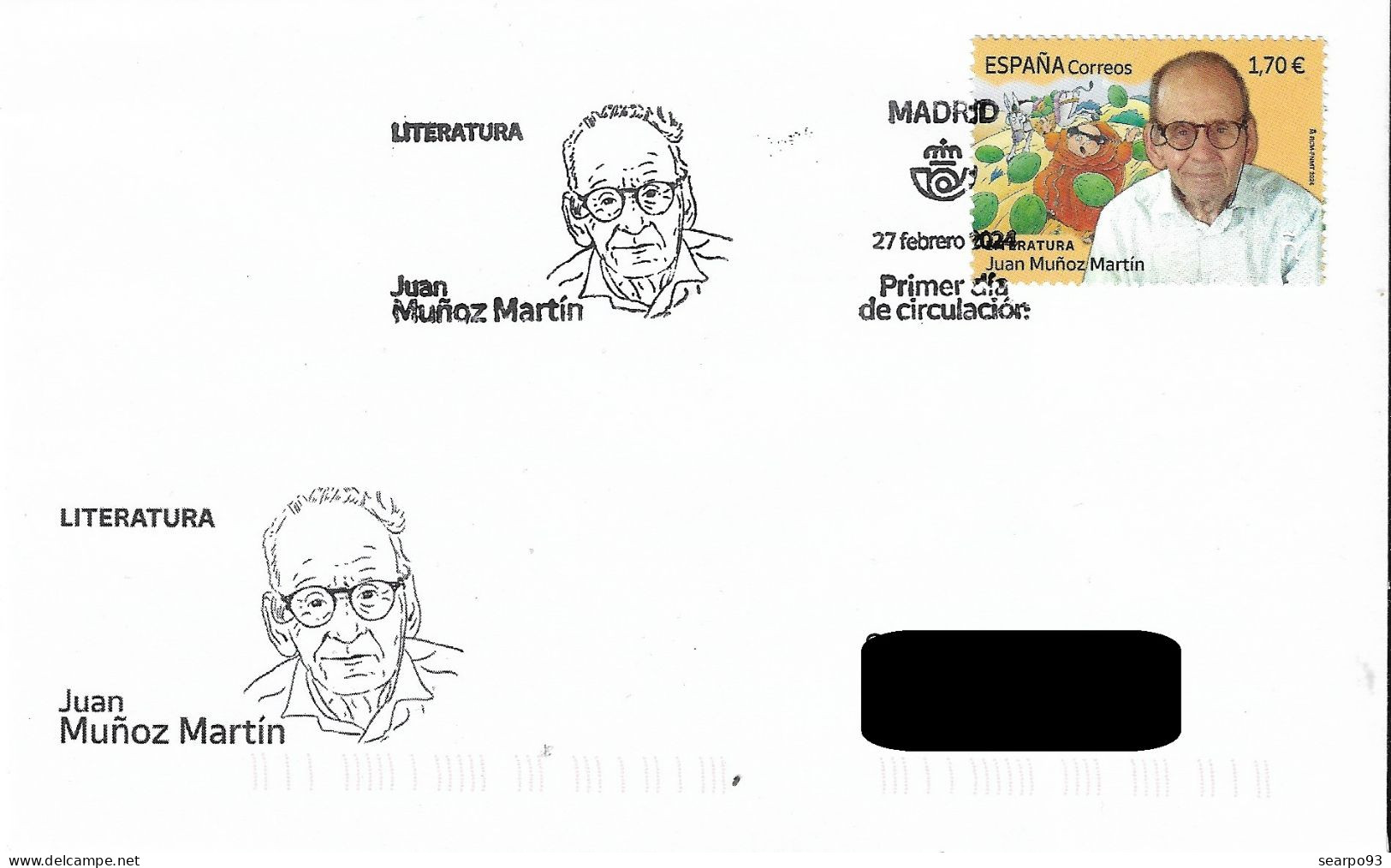 SPAIN. FDC. WRITER JUAN MUÑOZ MARTIN. 2024 - FDC