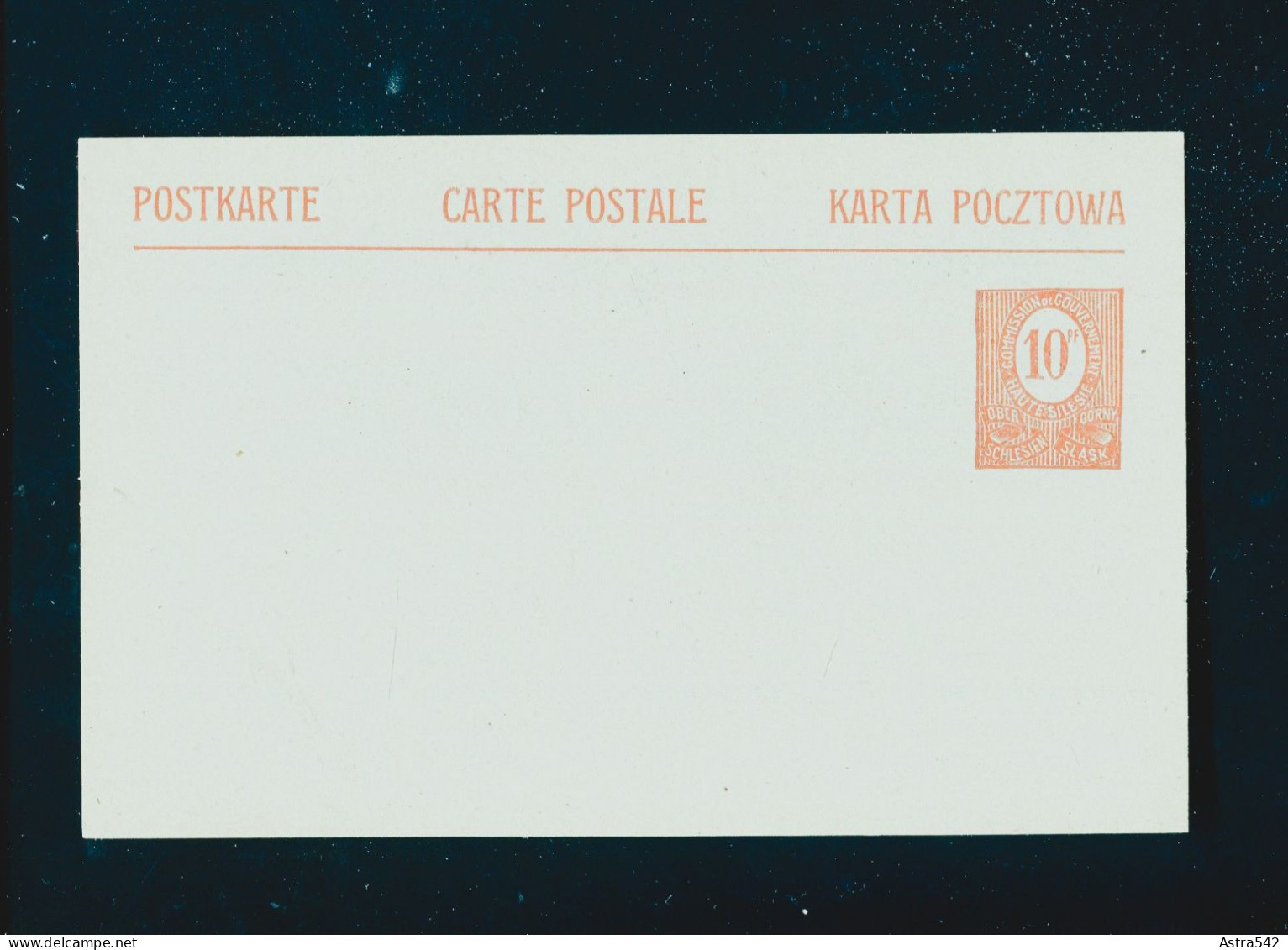 "D.ABST.GEB.-OBERSCHLESIEN" 1920, Postkarte Mi. P 1 ** (A1095) - Silezië