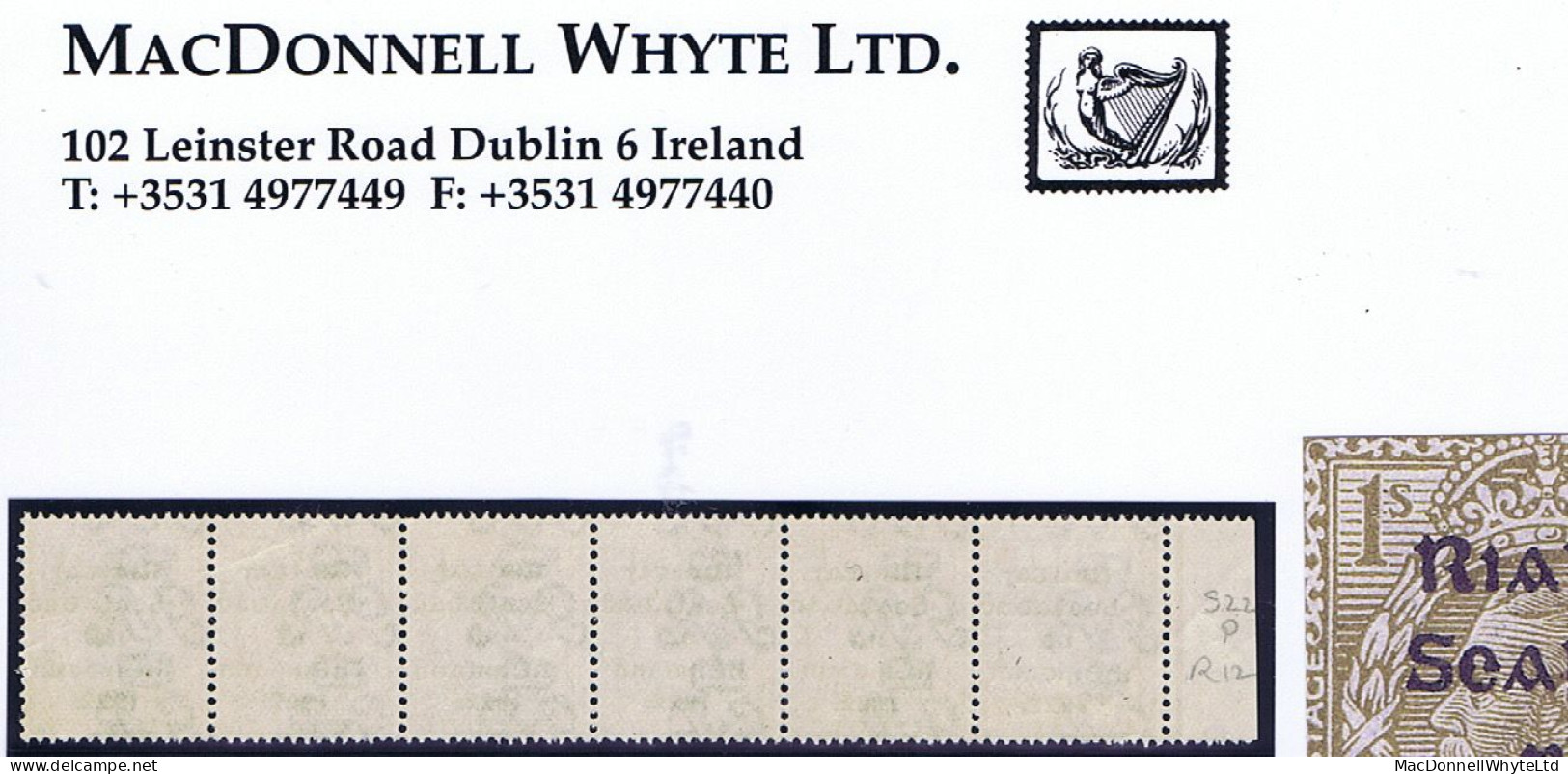 Ireland 1922 (17 Feb) Thom Rialtas 5-line Overprint In Black On 1s Bistre-brown, Variety 'R Over Se' In Strip Of 6 Mint - Neufs