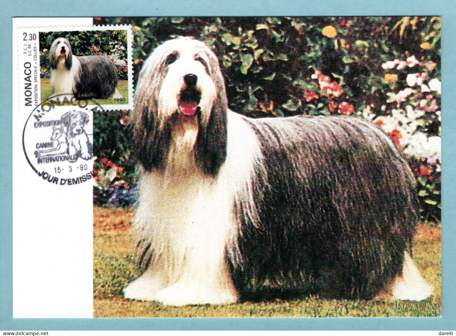 Carte Maximum Monaco 1990 - Exposition Canine Internationale Spéciale Bearded Collie - YT 1715 - Maximumkaarten