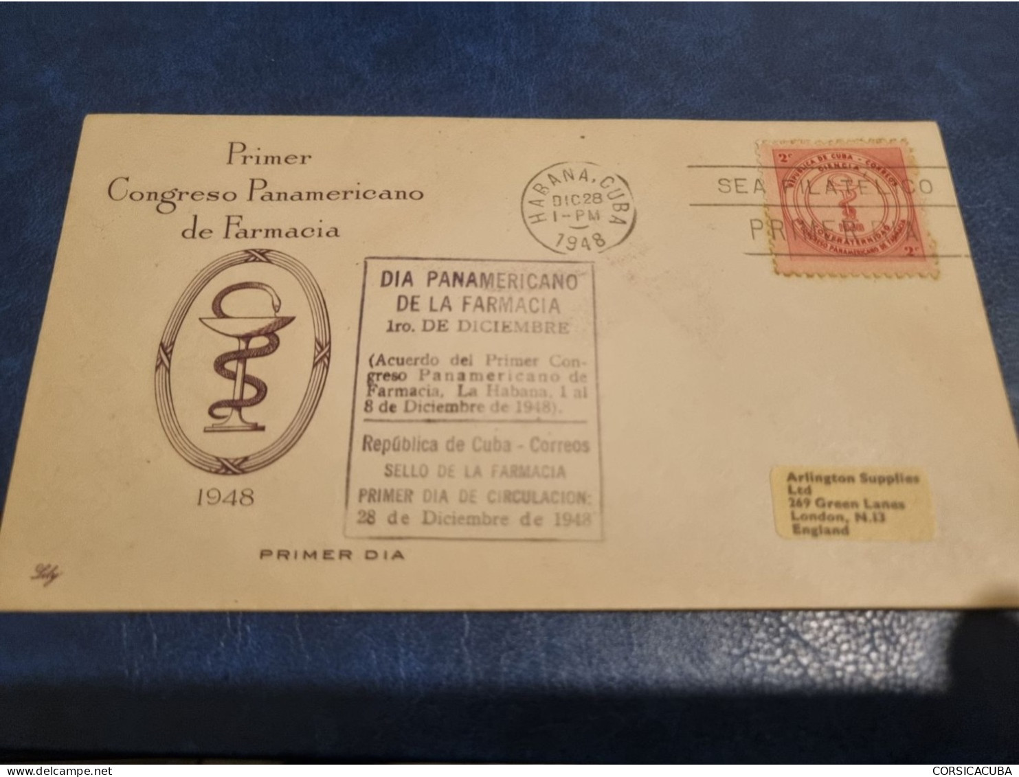 CUBA  PRIMER  DIA  1948   CONGRESO  DE  FARMACIA  Certificada  LILY  (4)  //  PARFAIT  ETAT  //  1er  CHOIX  // - FDC