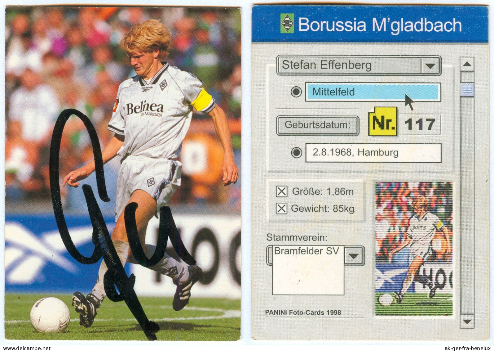 Fußball-Autogramm Panini Stefan Effenberg Borussia Mönchengladbach 1998 FC Bayern München AC Fiorentina Firenze DFB - Authographs