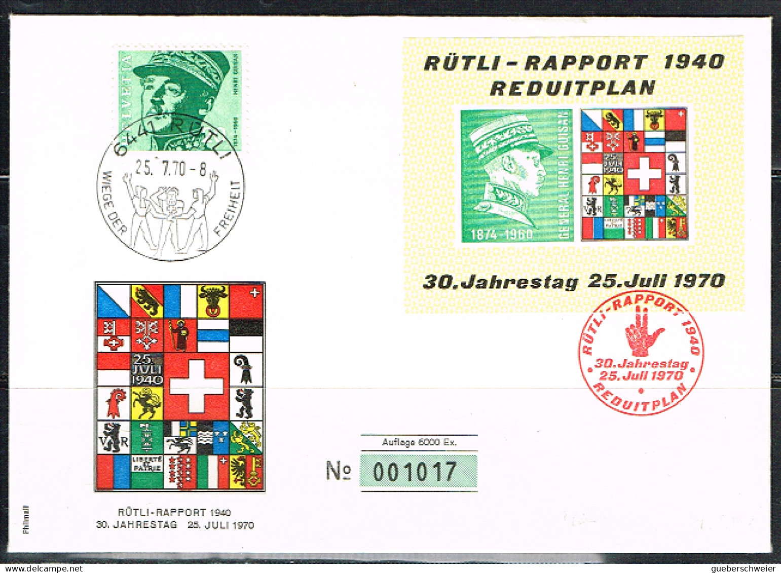 MAIN L 4 - SUISSE 30e Anniversaire Rütli-Rapport 1940 Avec Général Guisan Sur FDC Numéroté - Covers & Documents