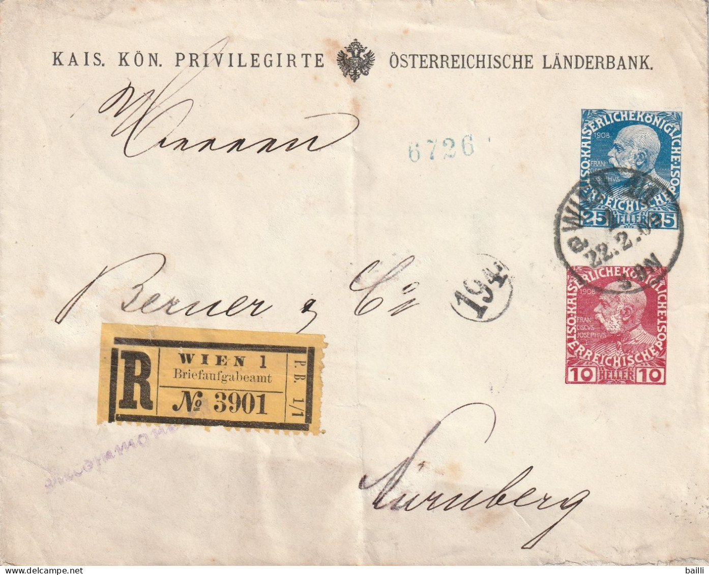 Autriche Entier Postal Privé Recommandé Wien Pour L'Allemagne 1909 - Omslagen