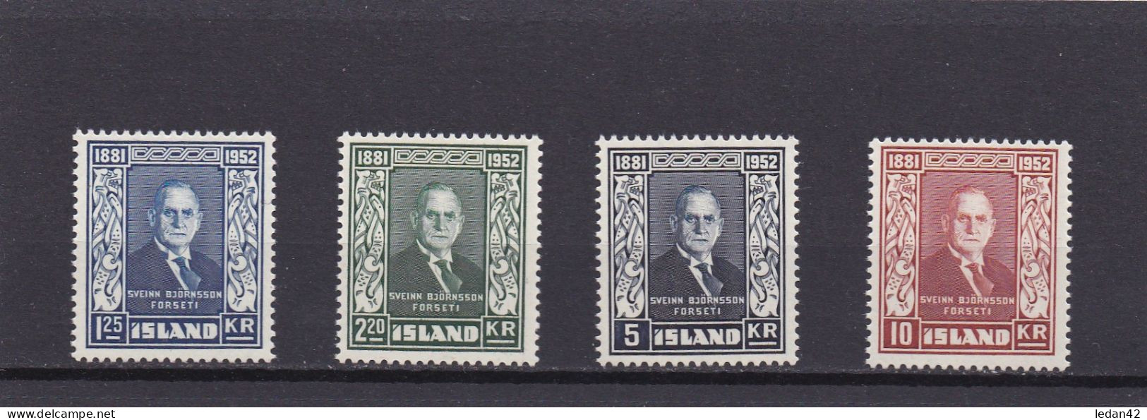 Islande 1952, Cat. Yvert N° 239/42 **. Président Sveinn Bjornsson - Unused Stamps