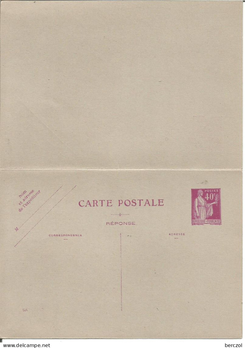 FRANCE ANNEE 1927 ENTIER TYPE PAIX N° 281 CPRP1 DATE 546 NEUF** TB COTE 140,00 € - Cards/T Return Covers