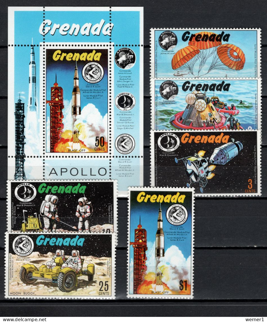 Grenada 1971 Space, Apollo 13-15 Set Of 6 + S/s MNH - North  America