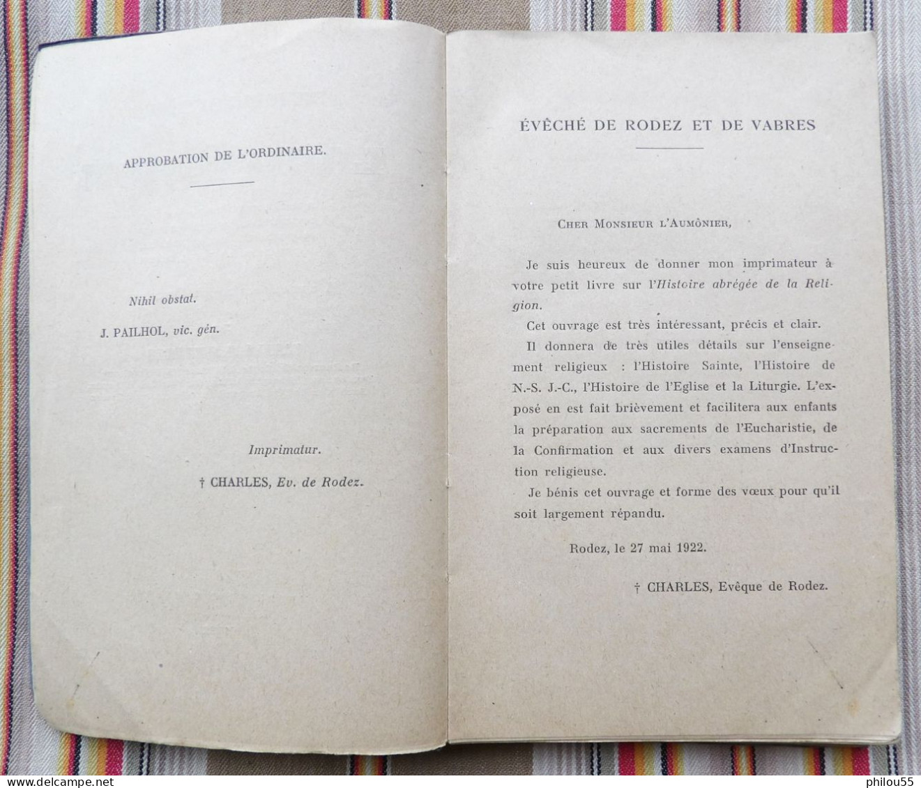 12 RODEZ Imprimerie CARRERE Histoire Abregee de la Religion Abbe GENIEYS 1922