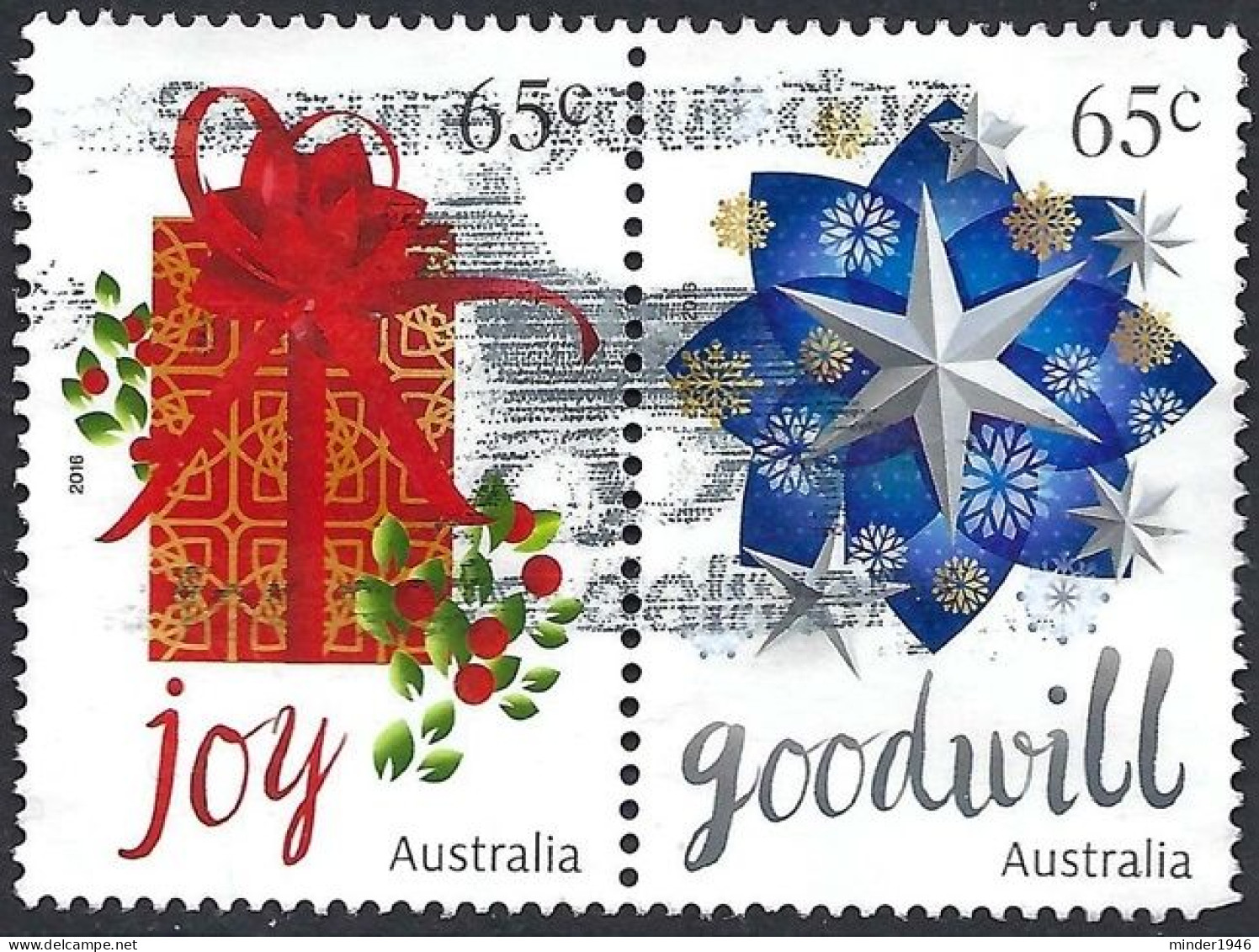 AUSTRALIA 2016 65c Multicoloured, Christmas-Goodwill Horizontal Joined Pair FU - Gebraucht