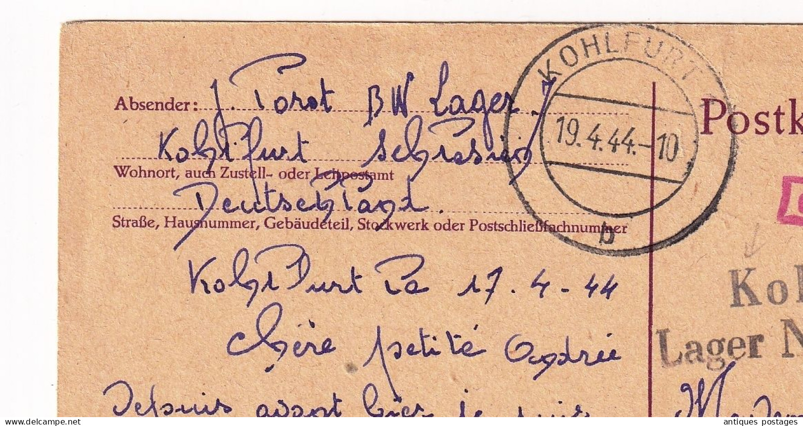 1944 WW2 Kohlfurt Węgliniec Schlesien Pologne Poland Lager Adolf Hitler Deutschland Kriegsgefangener Prisonnier Guerre - Prisoners Of War Mail