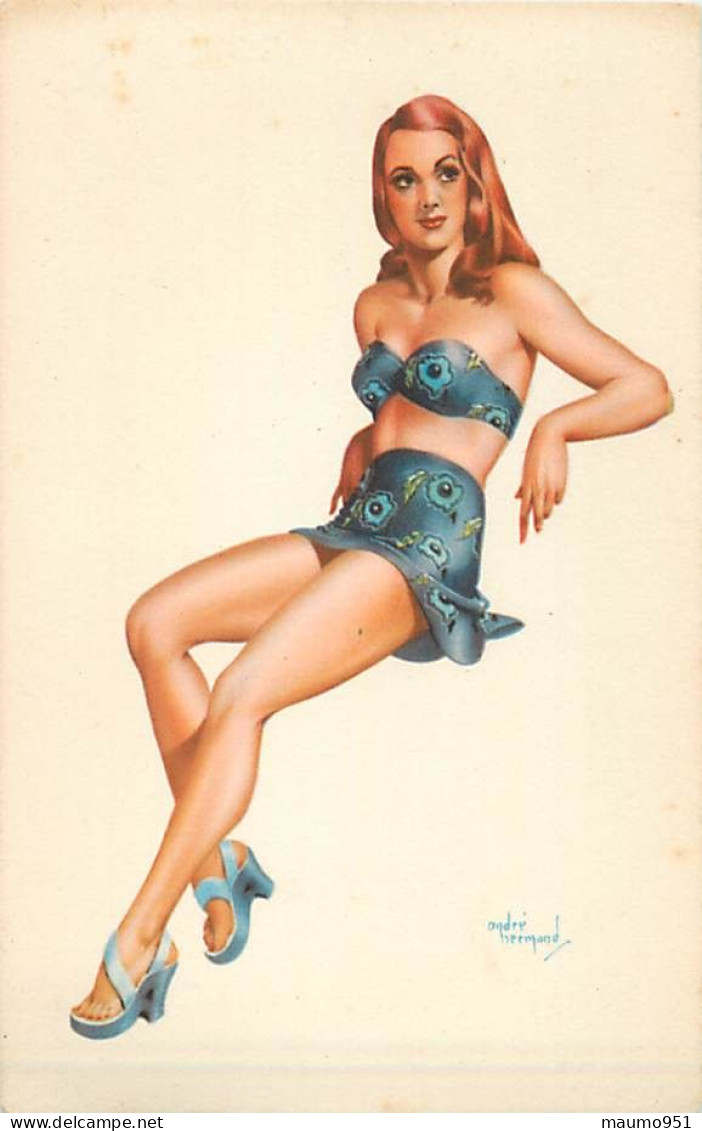 Illustration Signé André Bermond - Pin-up - Belle Femme En Maillot De Bain - Bermond