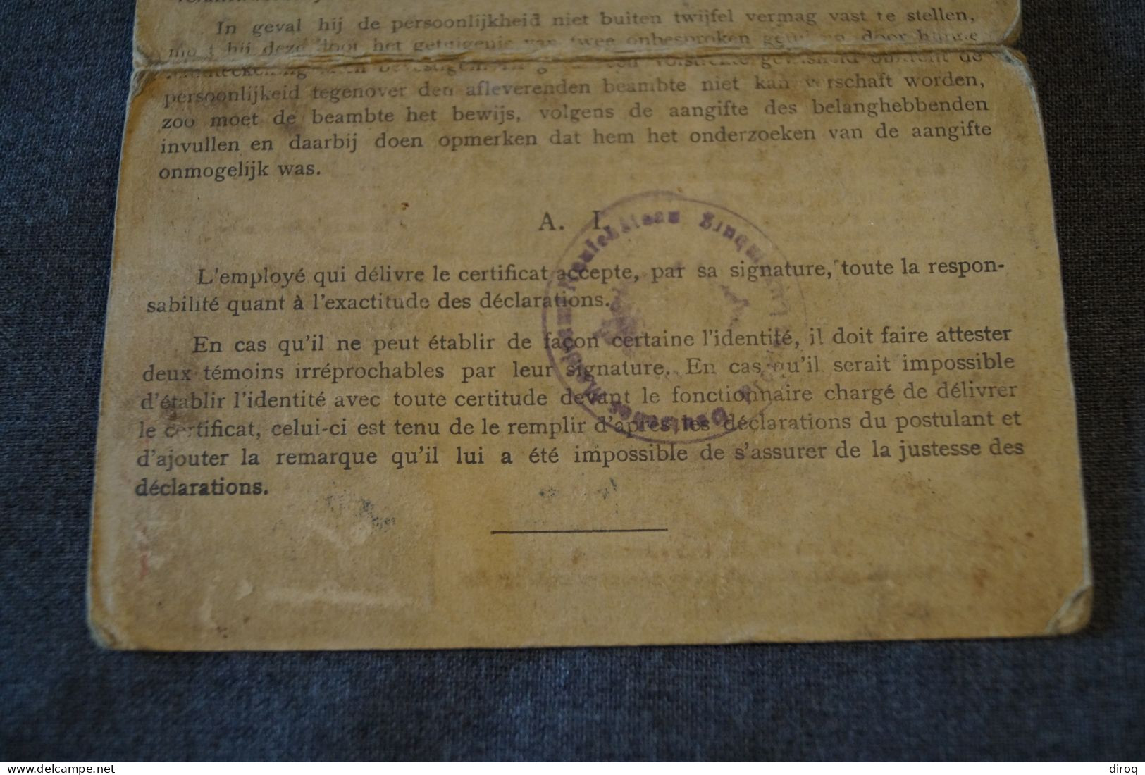 Ancienne carte,Noël Adelain,certificat d'identité 1918 ? à identifier, pour collection