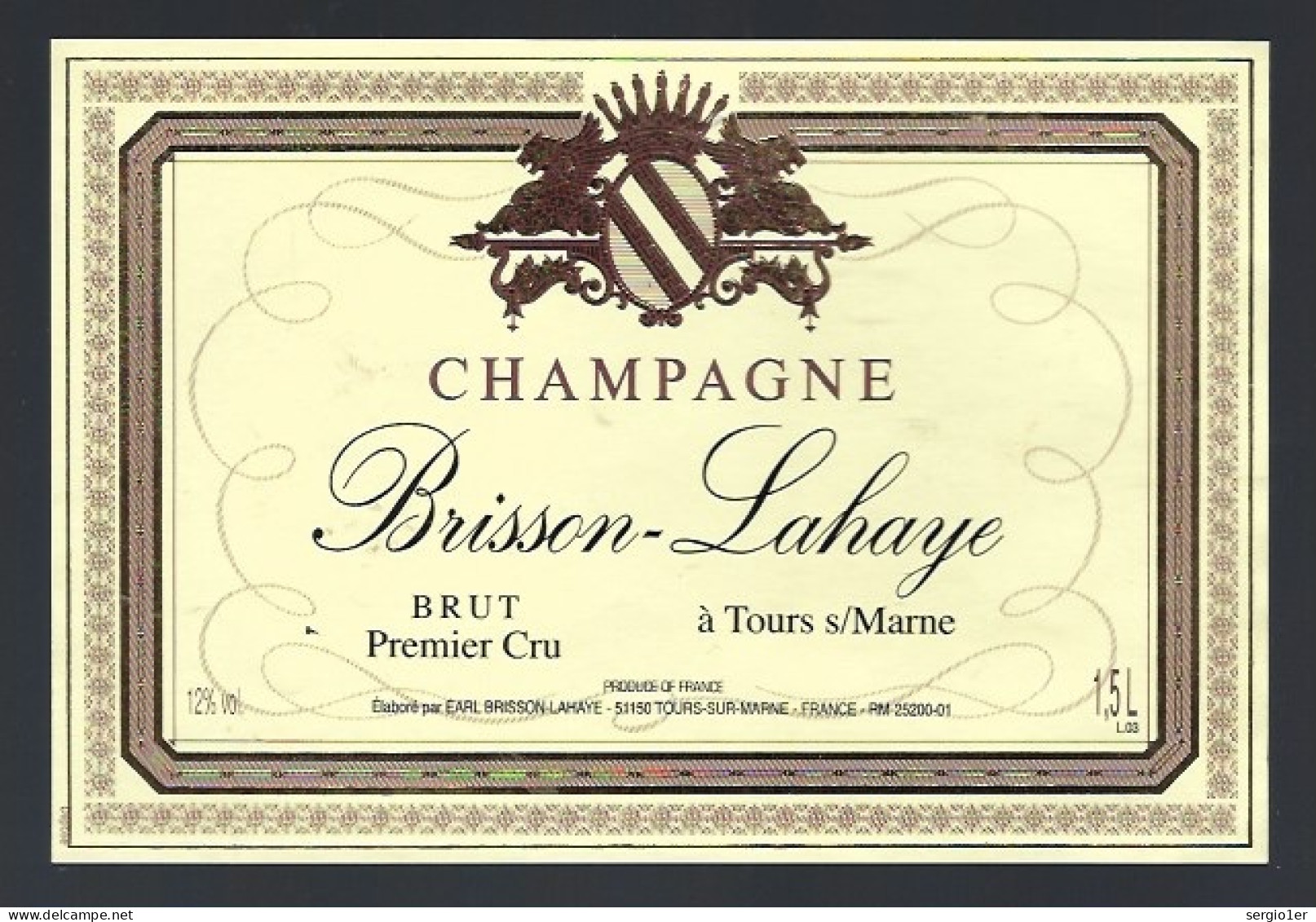 Etiquette Champagne Brut 1er Cru   Brisson Lahaye Tours Sur Marne  Marne 51 - Champagne