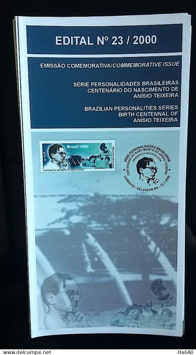 Brochure Brazil Edital 2000 23 Personality Anisio Teixeira Without Stamp - Brieven En Documenten