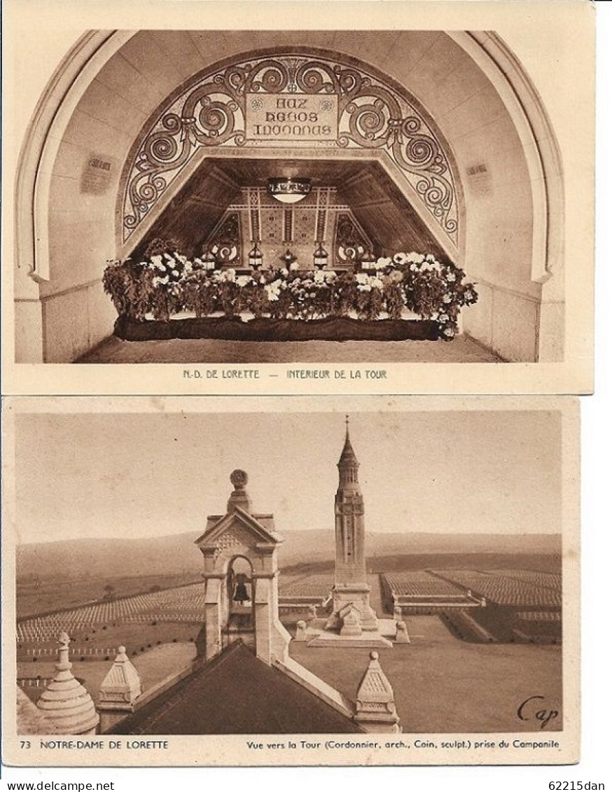 CPA . 62 . NOTRE DAME DE LORETTE . LOT DE 2 CARTES - War Cemeteries