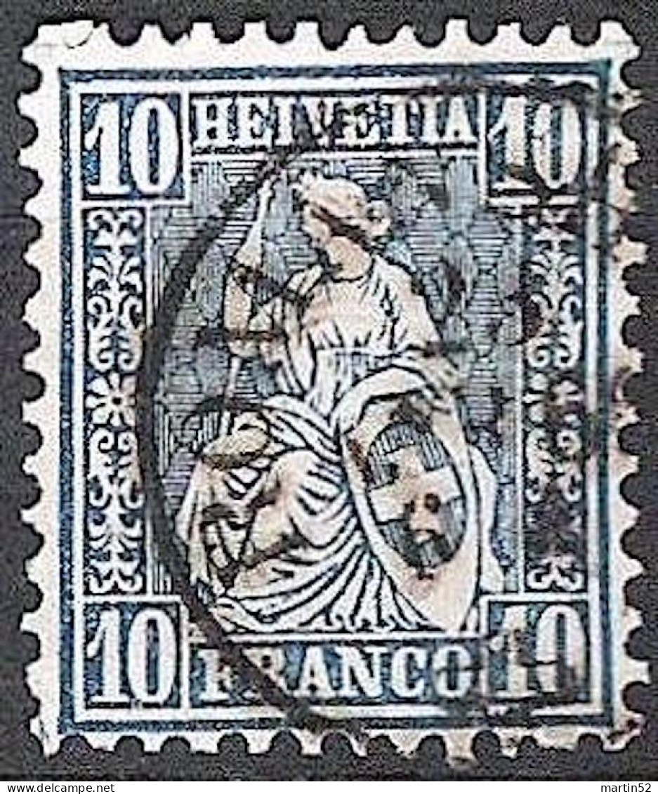 Schweiz Suisse 1862: HELVETIA 10c Blau Zu 31 Mi 23 Yv 36 Mit Voll-Stempel ROMANSHORN 23 FEB 64 (Zumstein CHF 1.25) - Used Stamps