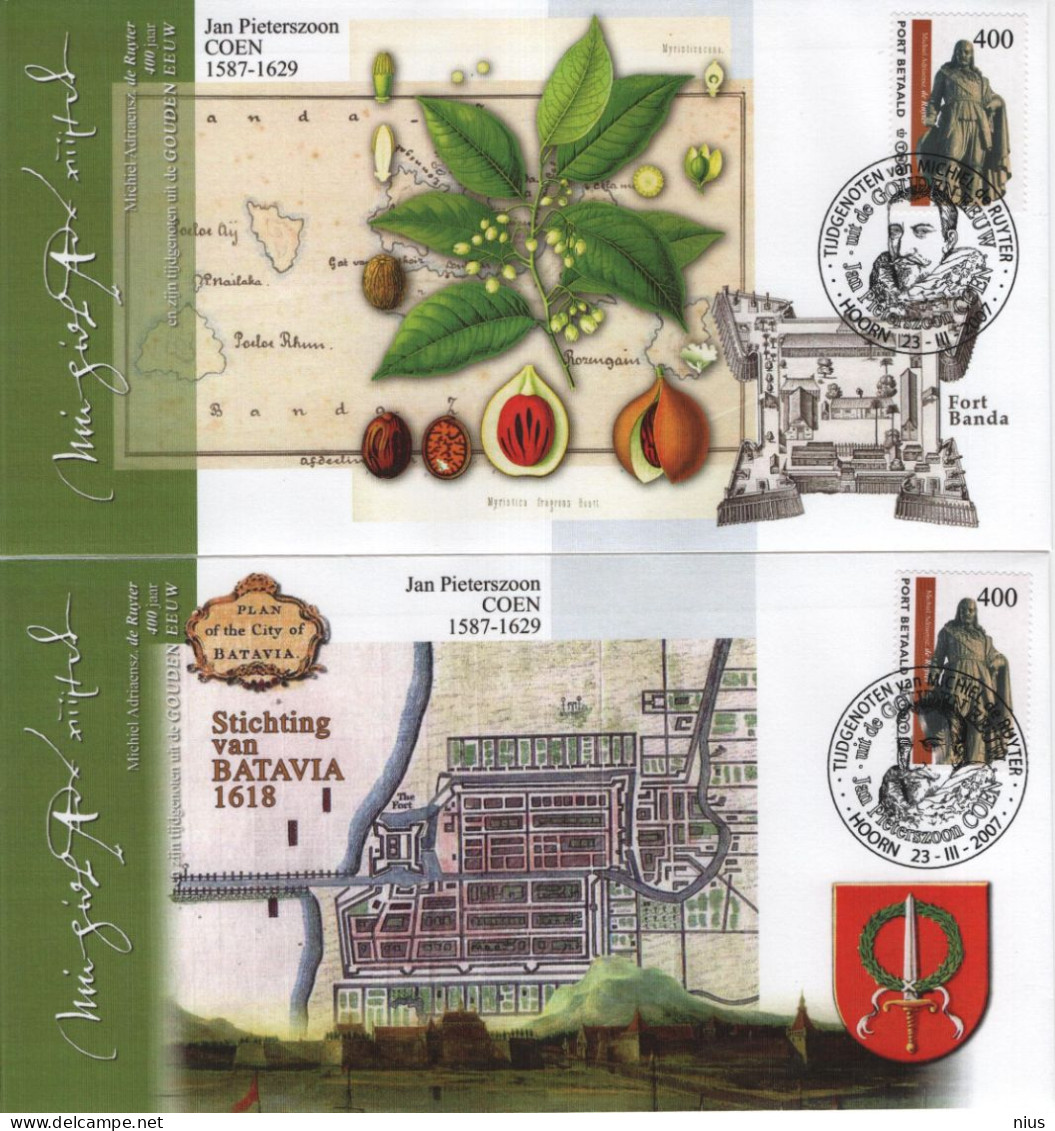 Nederland Netherlands 2007 FDC X4 Port Betaald, Jan Pieterszoon Coen, India Company, Michiel Adriaensz De Ruyter, Hoorn - FDC