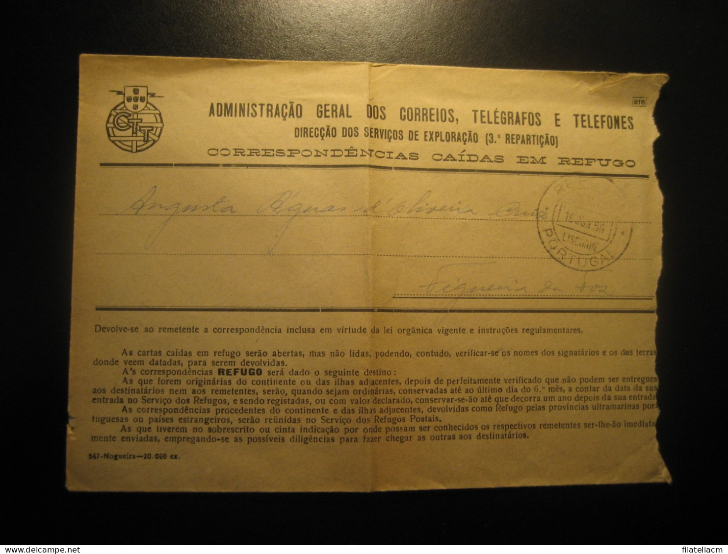 LISBOA 1956 To Figueira Da Foz Cancel Correios Postage Paid Cover PORTUGAL - Covers & Documents