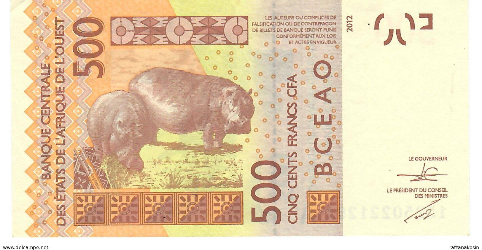 W.A.S. IVORY COAST P119Ad 500 FRANCS (20)15 2015  Signature 41    VF  NO P.h. - Stati Dell'Africa Occidentale